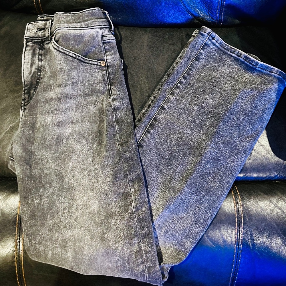 EXPRESS Boot Cut High Rise Black Wash Distressed Jeans